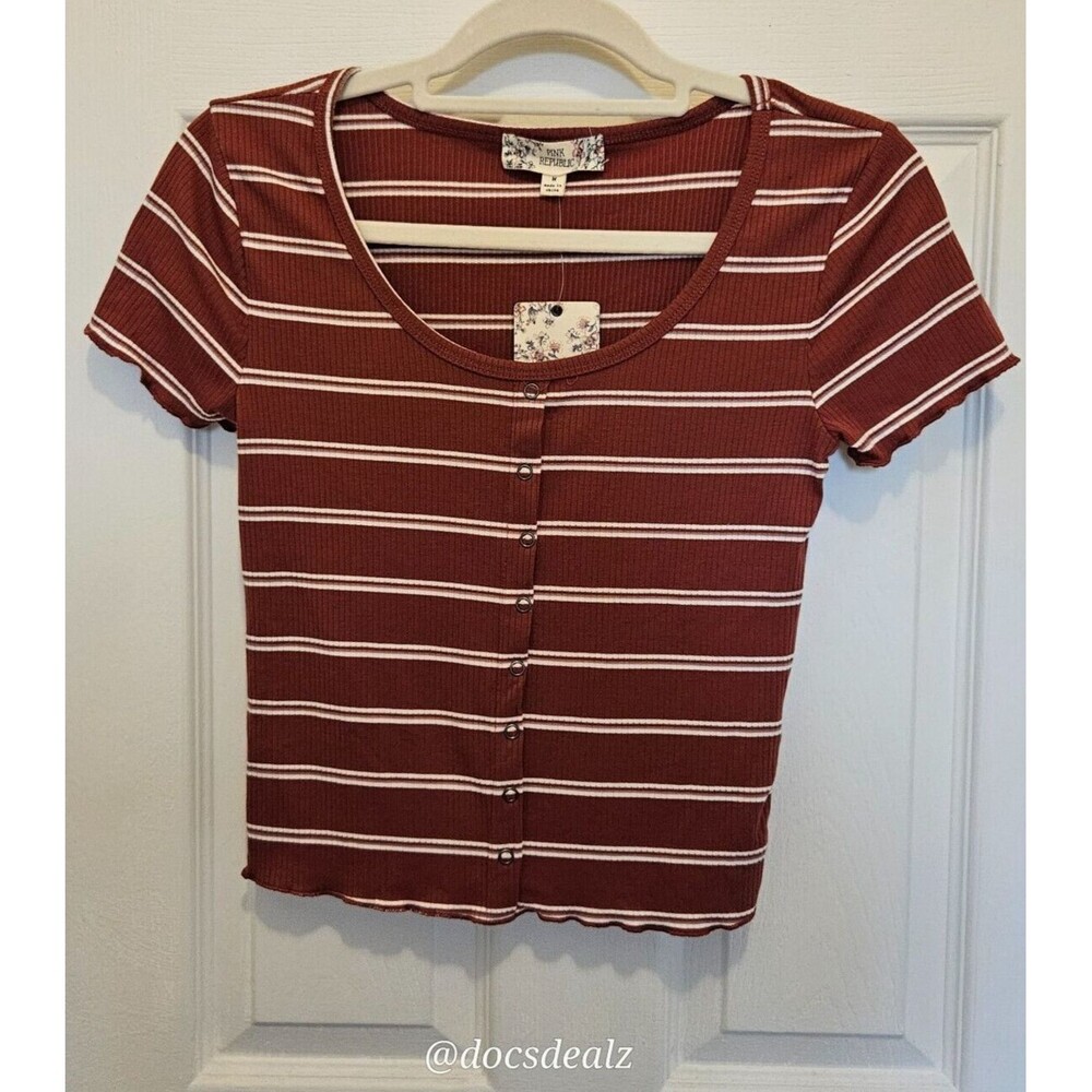 Pink Republic Top Apple Cider with White Stripes Size Medium
